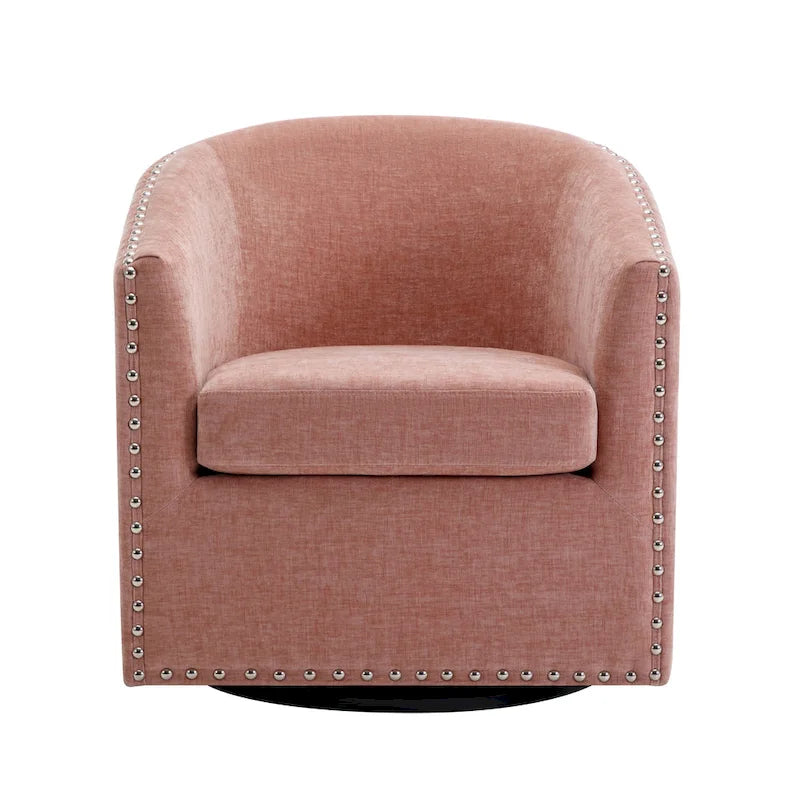 Fauteuil d'appoint pivotant en tissu de forme tonneau