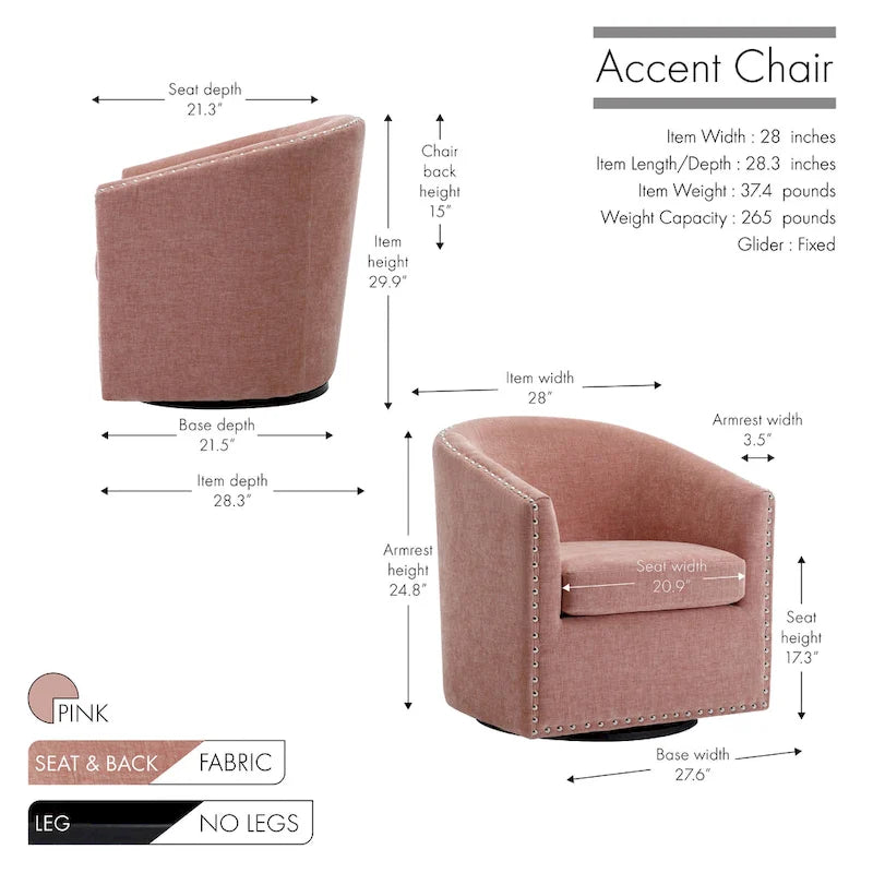 Fauteuil d'appoint pivotant en tissu de forme tonneau