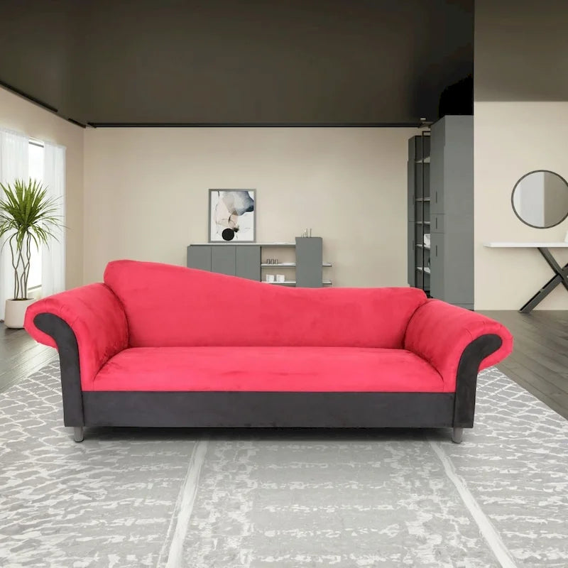Canapé trois places traditionnel — Revêtement en velours, cadre en bois massif, design rembourré moelleux