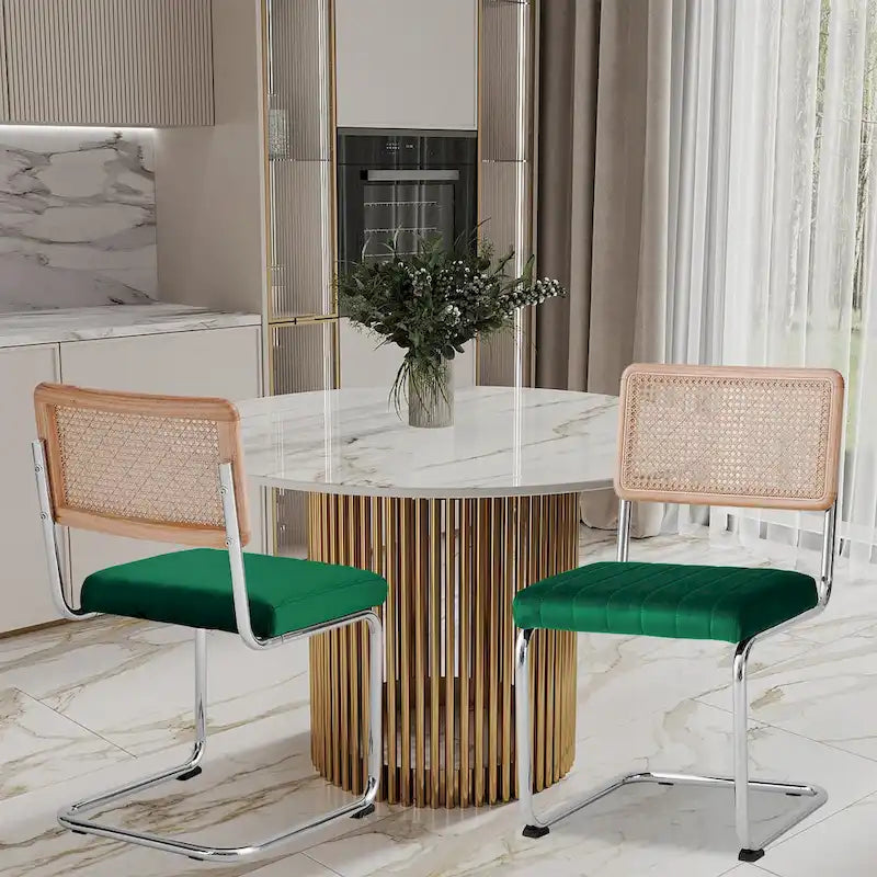 Chaises de salle à manger en rotin tapissées de velours, lot de 2/4
