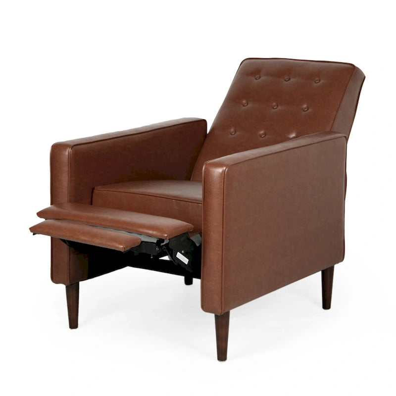 Fauteuil inclinable capitonné en similicuir de style Mid-Century