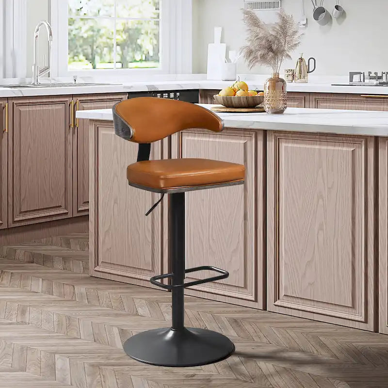 Tabouret de bar réglable pivotant en bois courbé