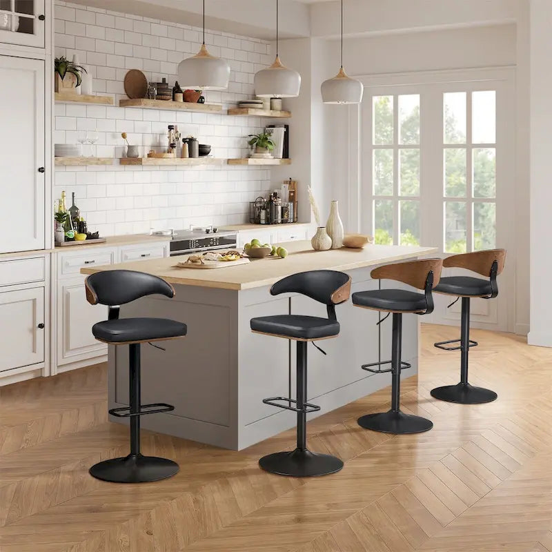 Tabouret de bar réglable pivotant en bois courbé