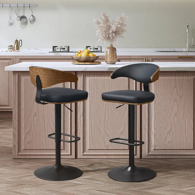 Tabouret de bar réglable pivotant en bois courbé