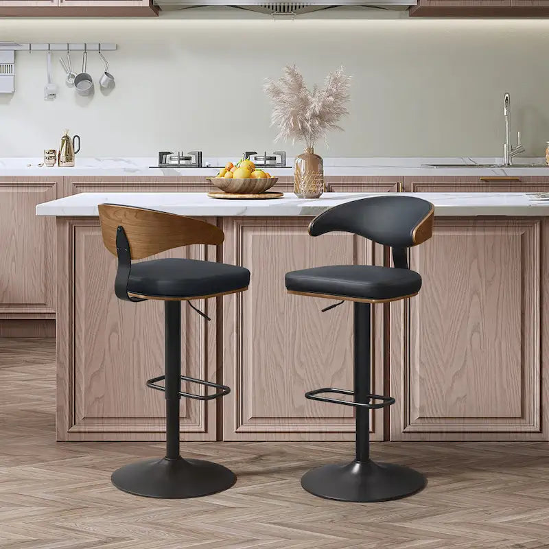 Tabouret de bar réglable pivotant en bois courbé