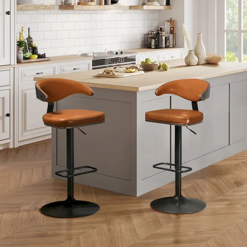 Tabouret de bar réglable pivotant en bois courbé