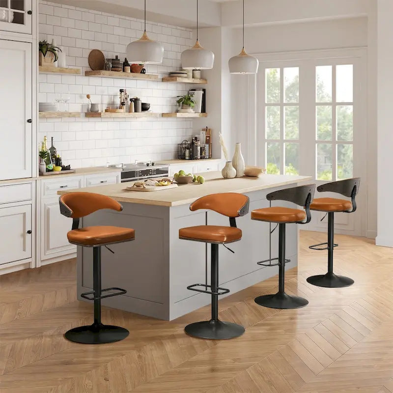 Tabouret de bar réglable pivotant en bois courbé