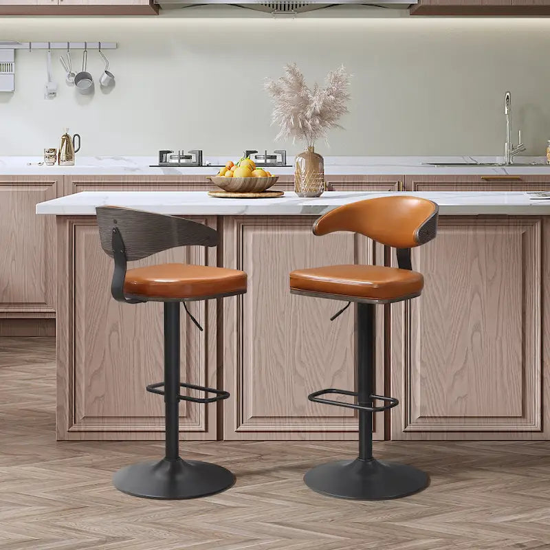 Tabouret de bar réglable pivotant en bois courbé