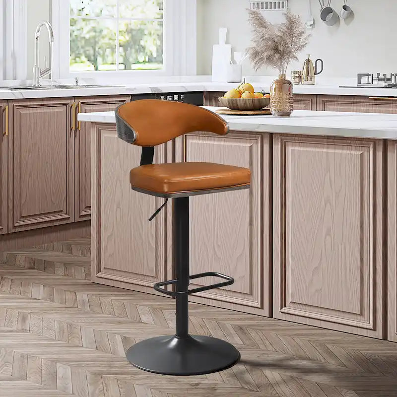 Tabouret de bar réglable pivotant en bois courbé