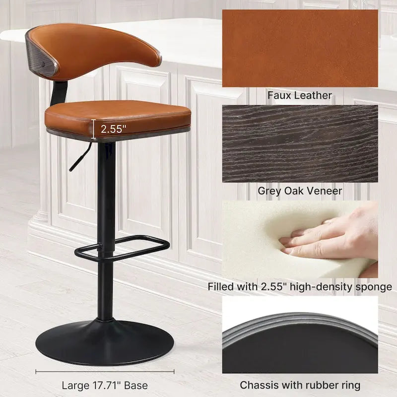 Tabouret de bar réglable pivotant en bois courbé