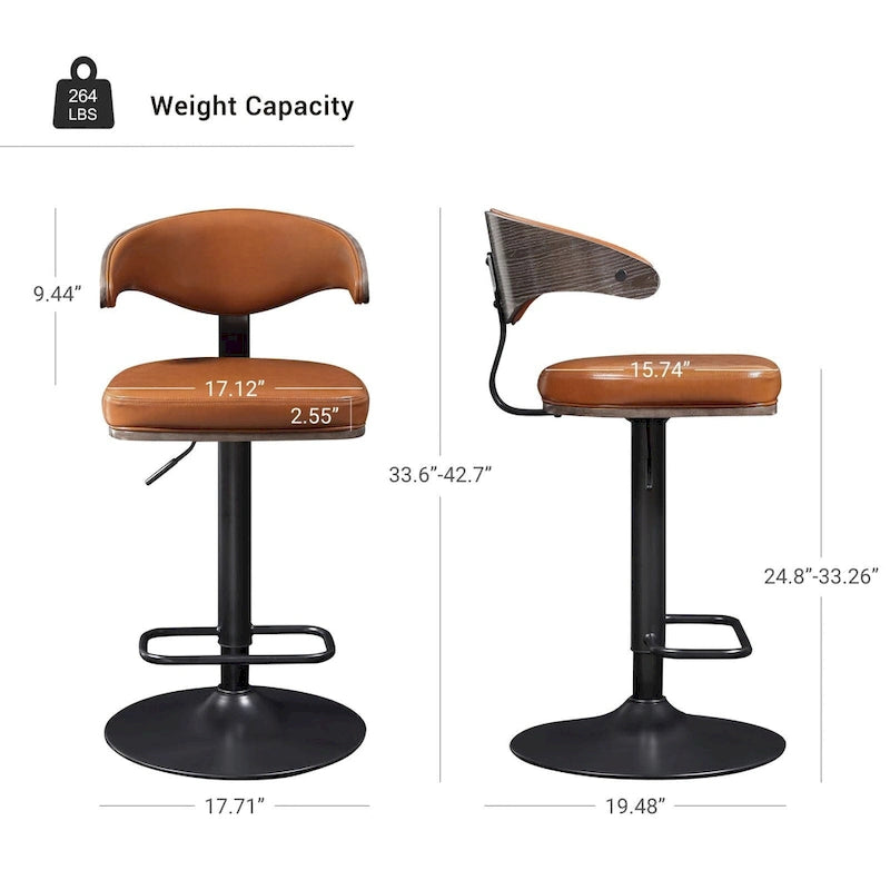 Tabouret de bar réglable pivotant en bois courbé