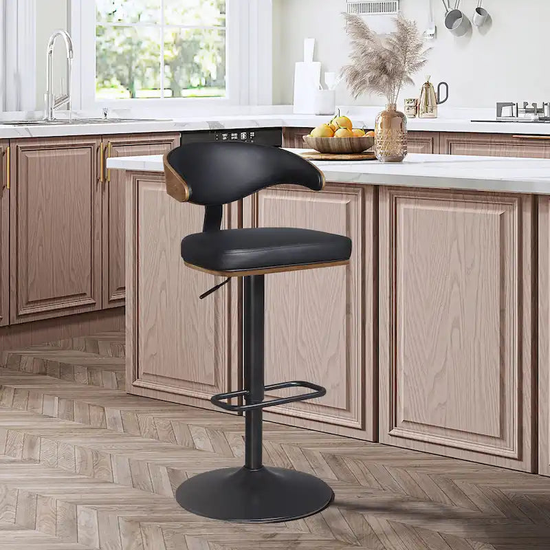 Tabouret de bar réglable pivotant en bois courbé