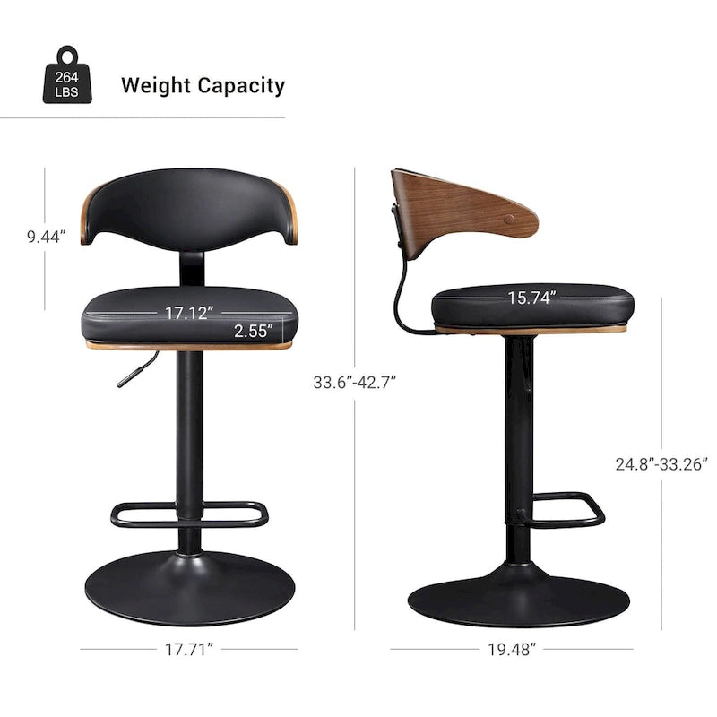 Tabouret de bar réglable pivotant en bois courbé