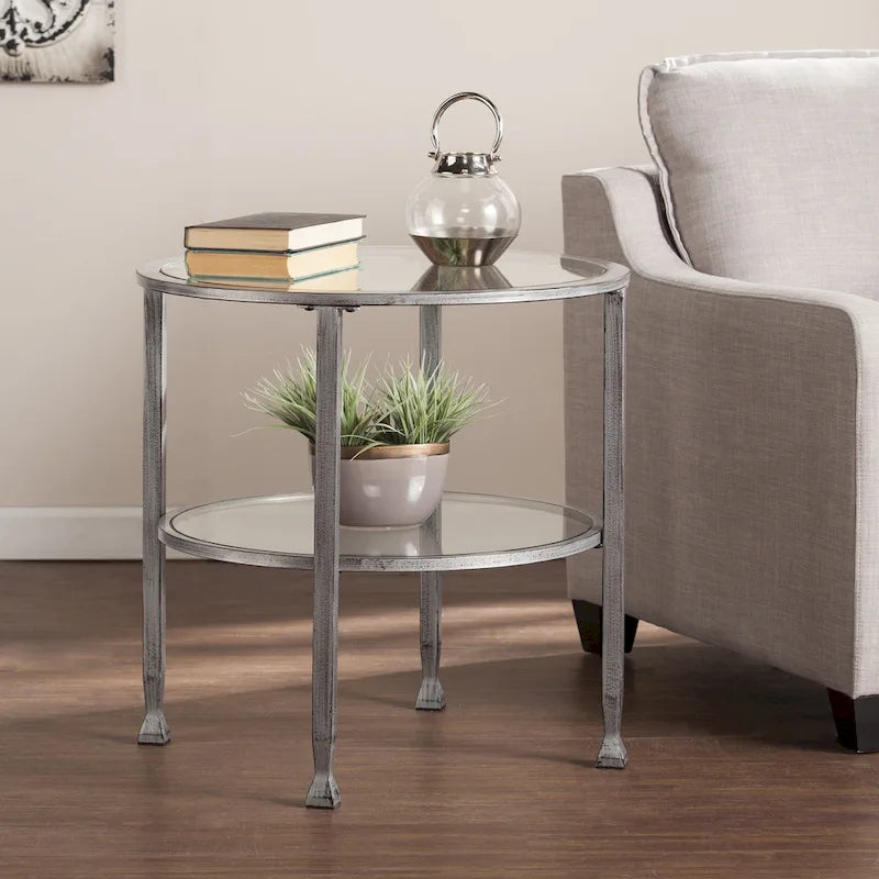 Table d'appoint ronde en métal argenté