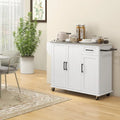 Îlot de cuisine avec rangement, îlot de cuisine mobile avec tiroirs, 3 armoires, comptoir en acier inoxydable.