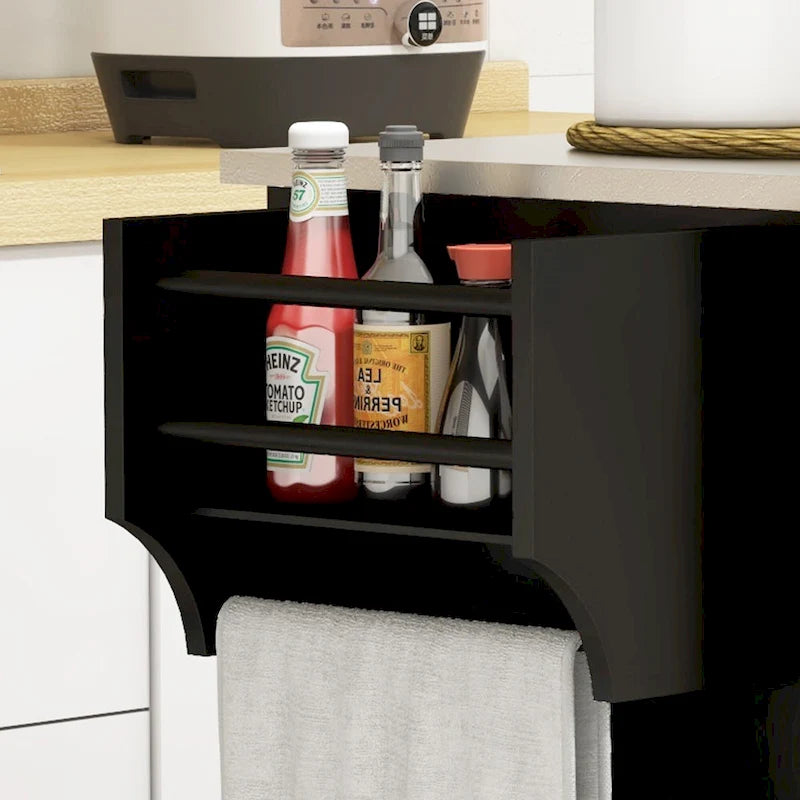 Îlot de cuisine avec rangement, îlot de cuisine mobile avec tiroirs, 3 armoires, comptoir en acier inoxydable.