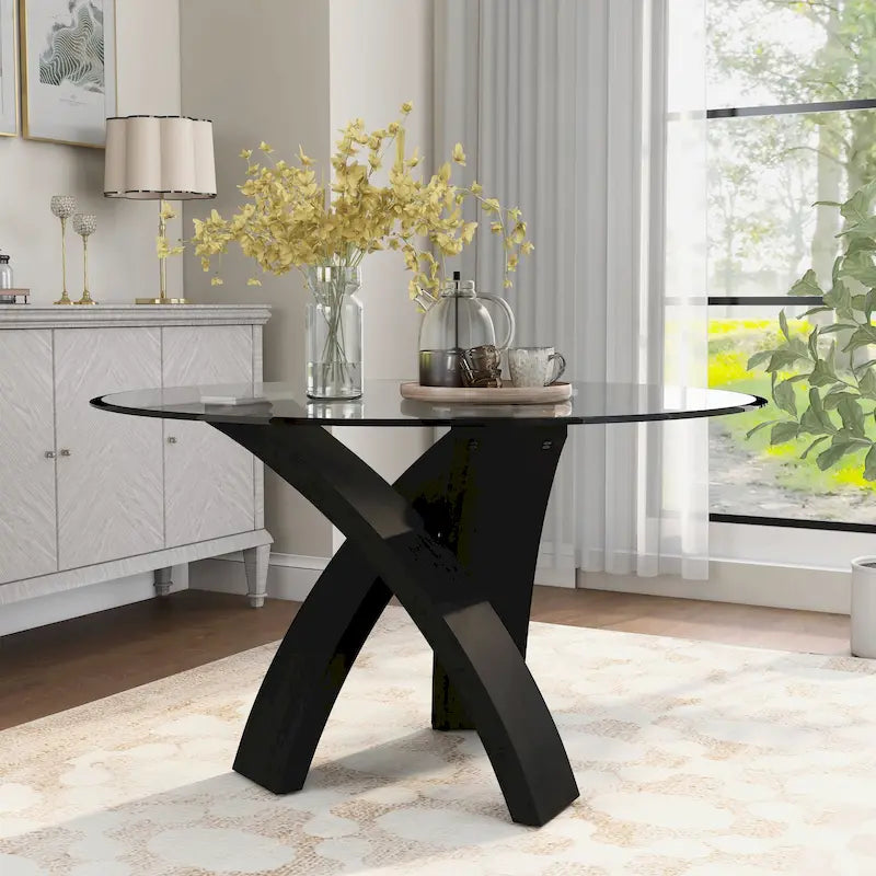 Table à manger moderne avec plateau en verre rond de 52 pouces