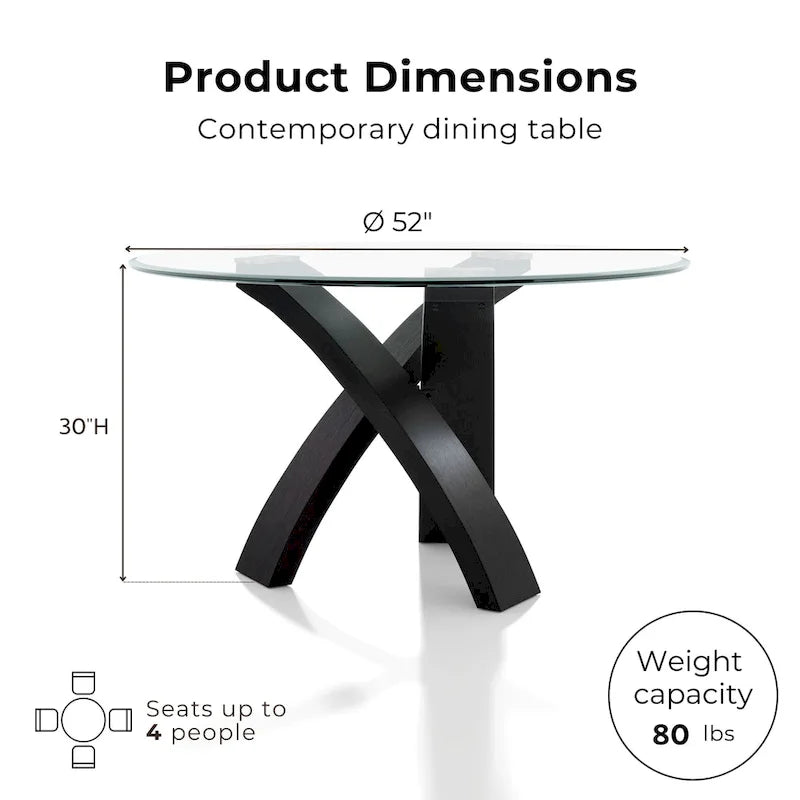 Table à manger moderne avec plateau en verre rond de 52 pouces