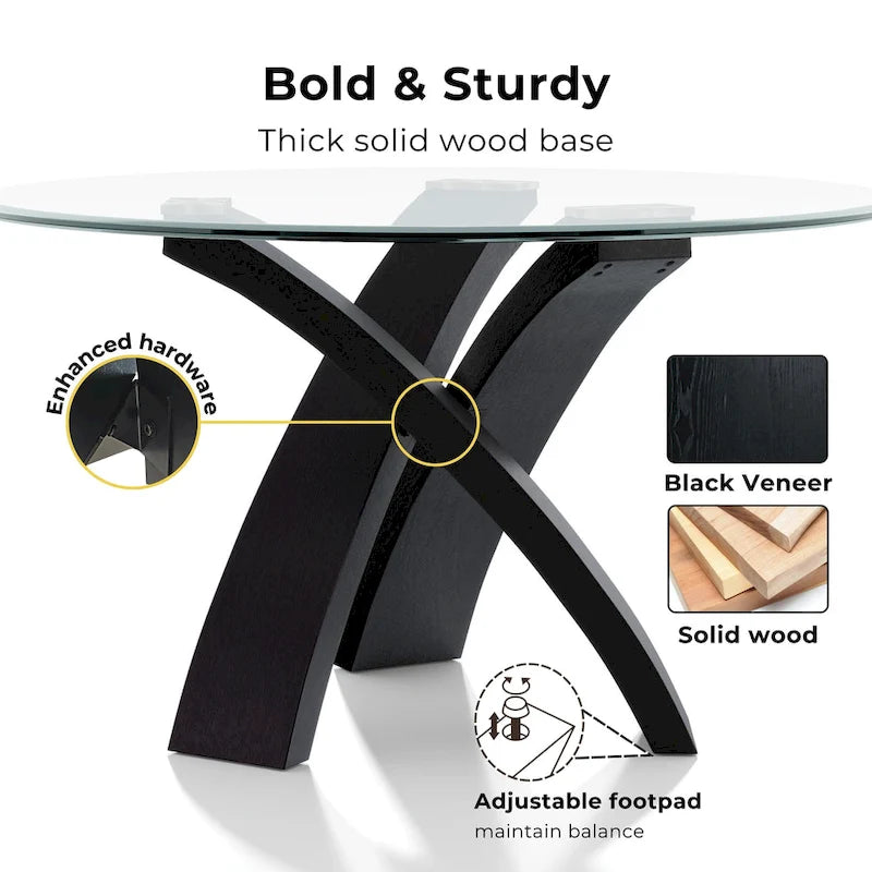 Table à manger moderne avec plateau en verre rond de 52 pouces