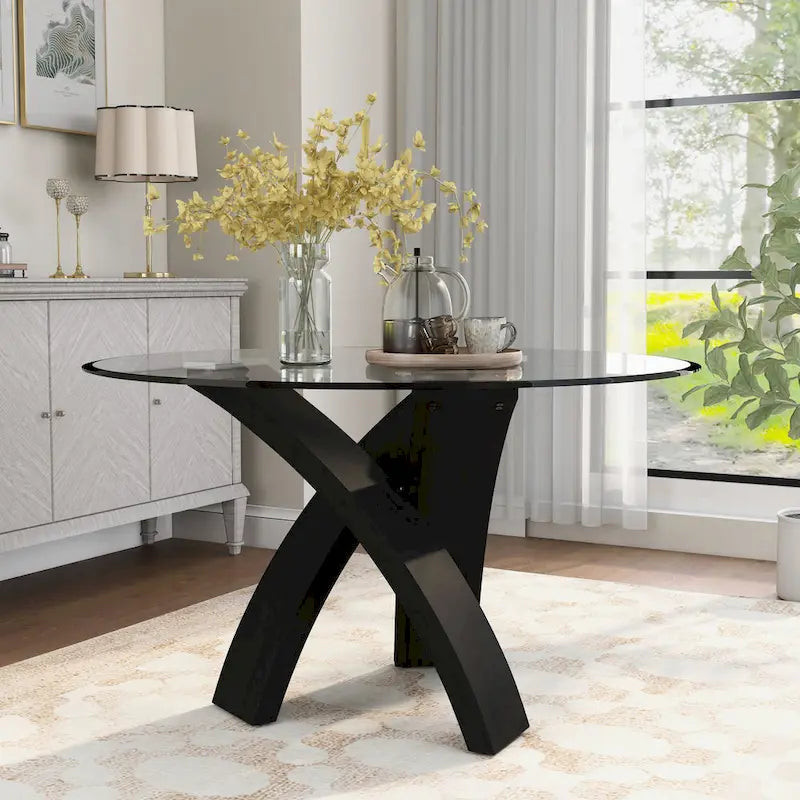 Table à manger moderne avec plateau en verre rond de 52 pouces