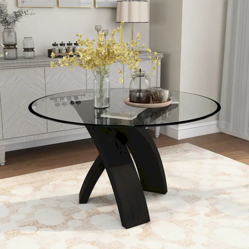 Table à manger moderne avec plateau en verre rond de 52 pouces