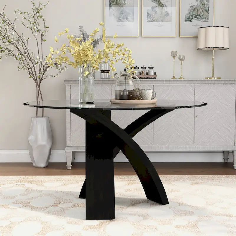Table à manger moderne avec plateau en verre rond de 52 pouces