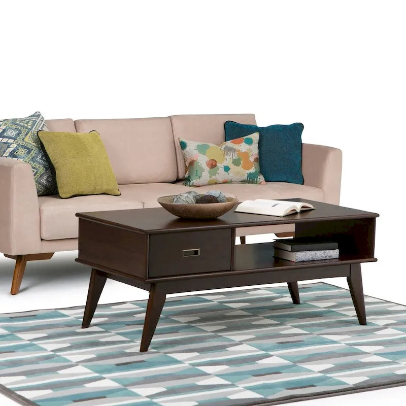 Table basse rectangulaire en bois massif – 48 pouces de large, style moderne du milieu du siècle (48" l x 22" P x 20" H)