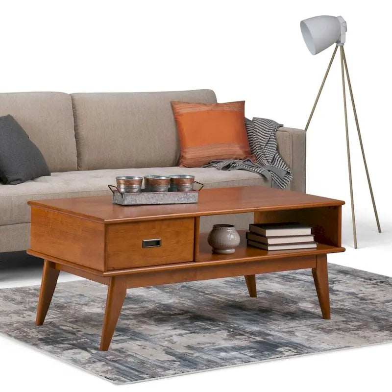 Table basse rectangulaire en bois massif – 48 pouces de large, style moderne du milieu du siècle (48" l x 22" P x 20" H)