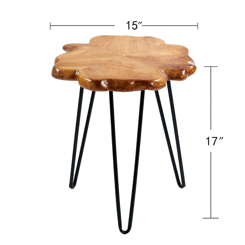 Table basse en bois massif à quatre panneaux avec pieds épingles