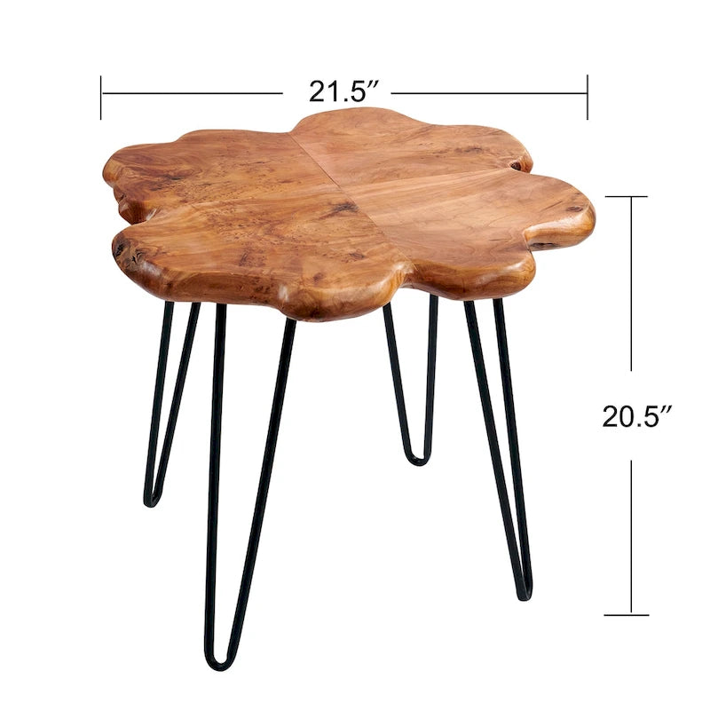 Table basse en bois massif à quatre panneaux avec pieds épingles