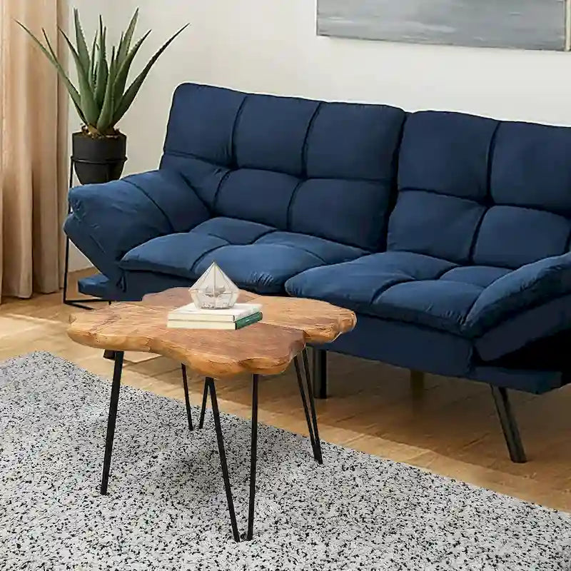 Table basse en bois massif à quatre panneaux avec pieds épingles