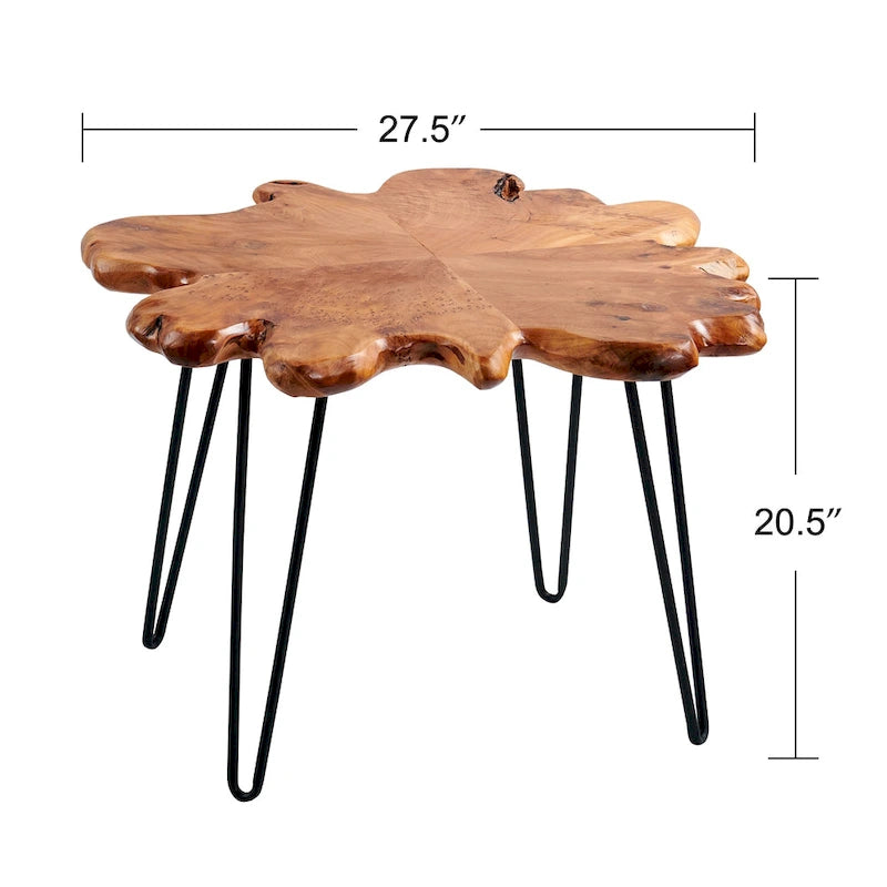 Table basse en bois massif à quatre panneaux avec pieds épingles