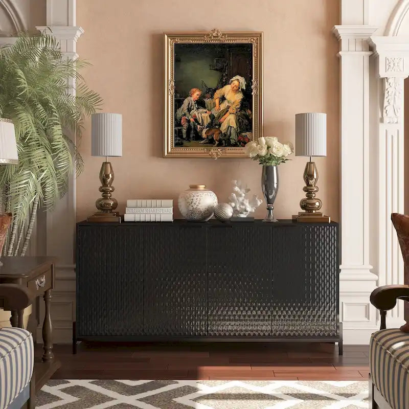 Buffet de rangement et décoratif à quatre portes ultra-brillant