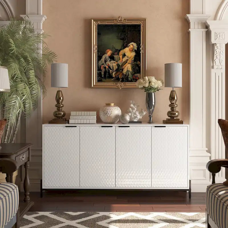 Buffet de rangement et décoratif à quatre portes ultra-brillant