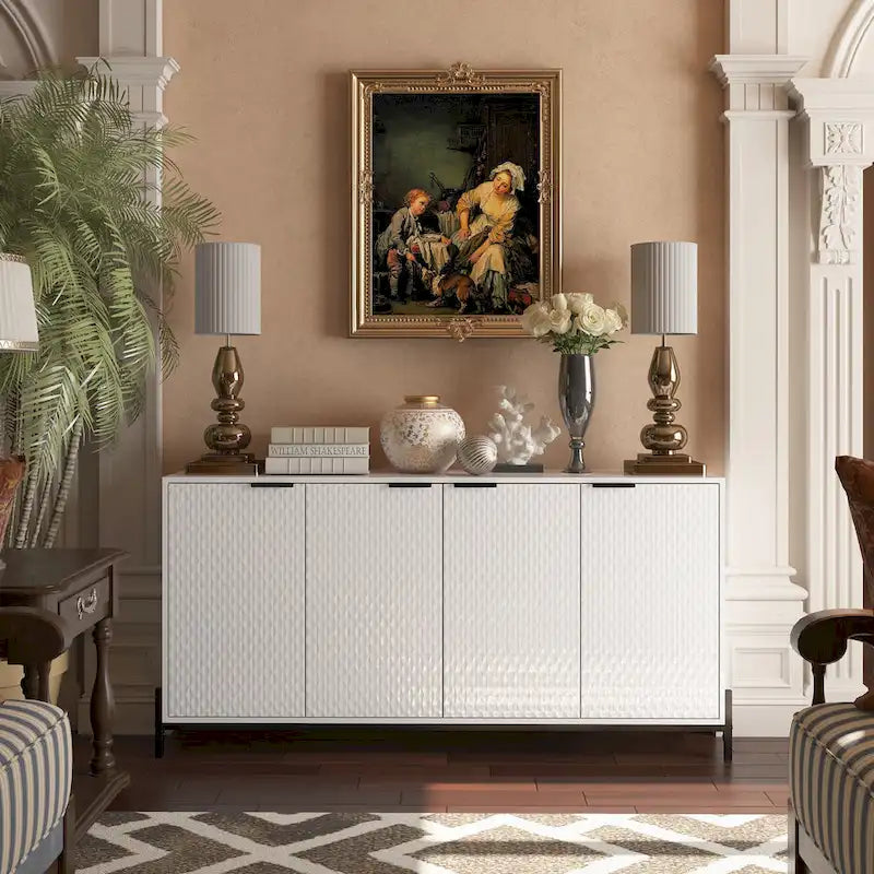 Buffet de rangement et décoratif à quatre portes ultra-brillant