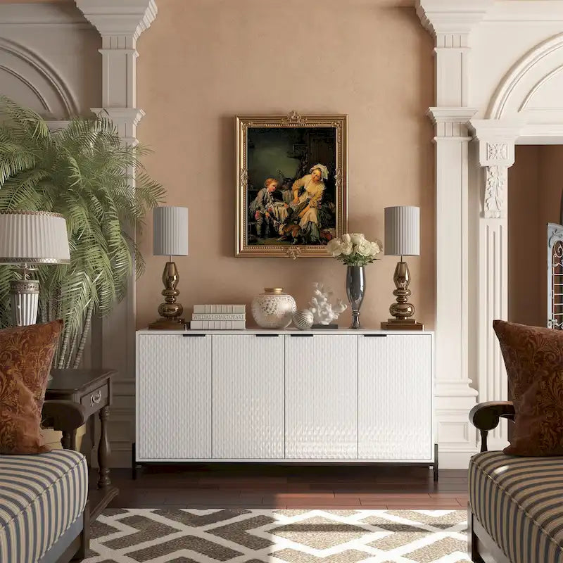 Buffet de rangement et décoratif à quatre portes ultra-brillant