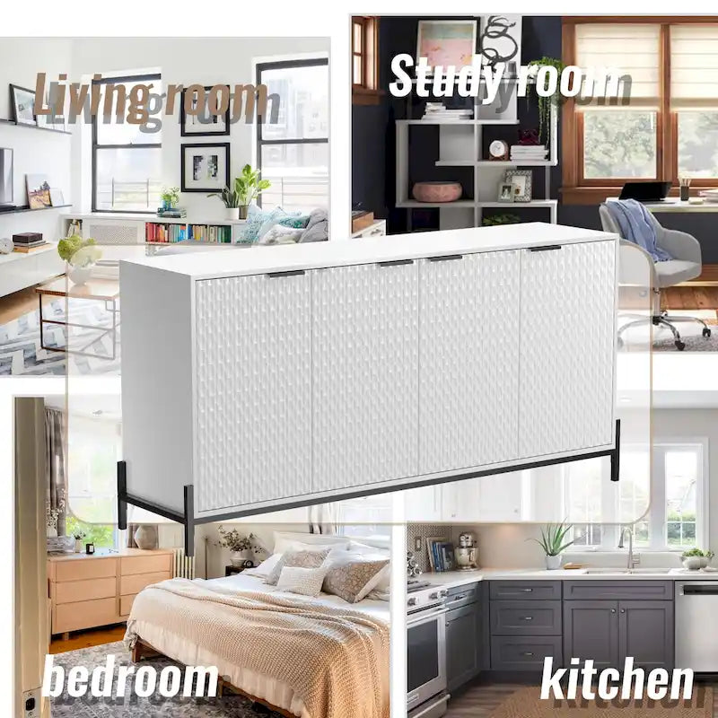 Buffet de rangement et décoratif à quatre portes ultra-brillant
