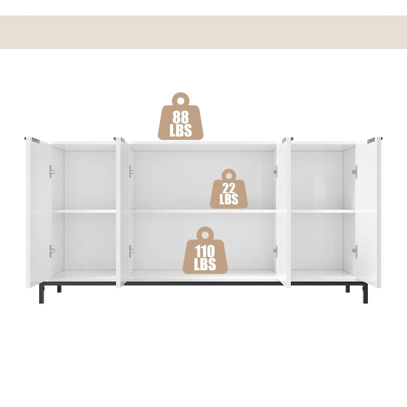 Buffet de rangement et décoratif à quatre portes ultra-brillant