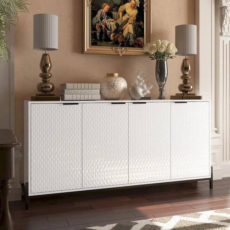 Buffet de rangement et décoratif à quatre portes ultra-brillant