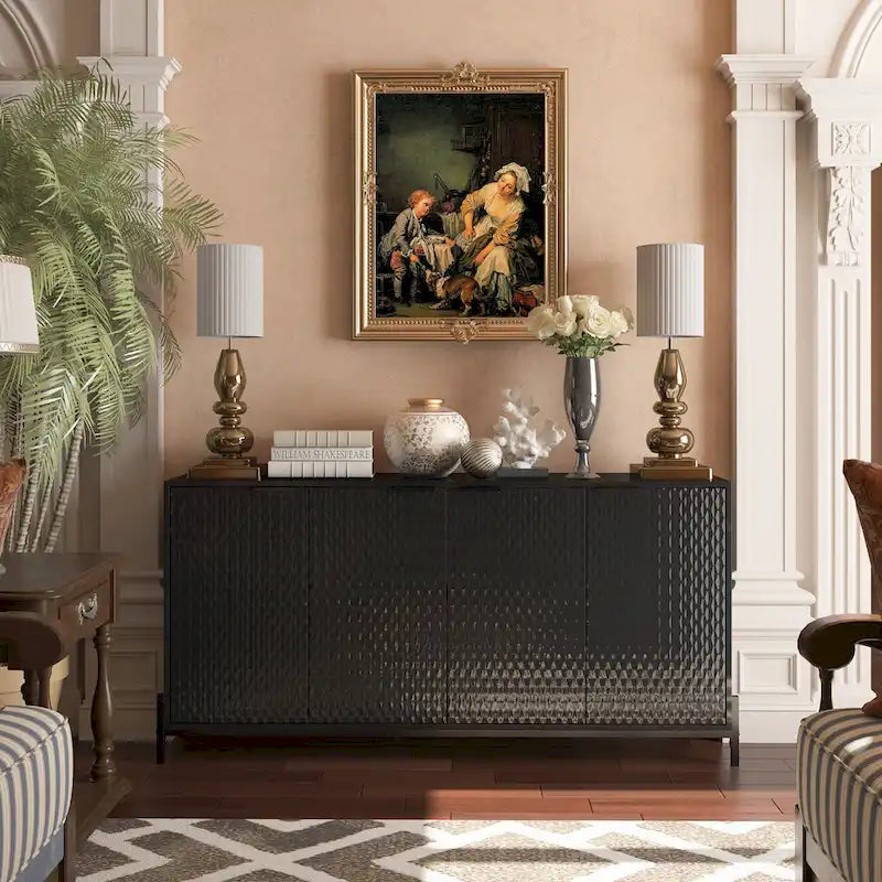 Buffet de rangement et décoratif à quatre portes ultra-brillant