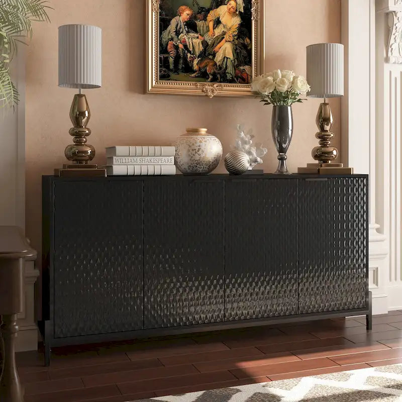 Buffet de rangement et décoratif à quatre portes ultra-brillant