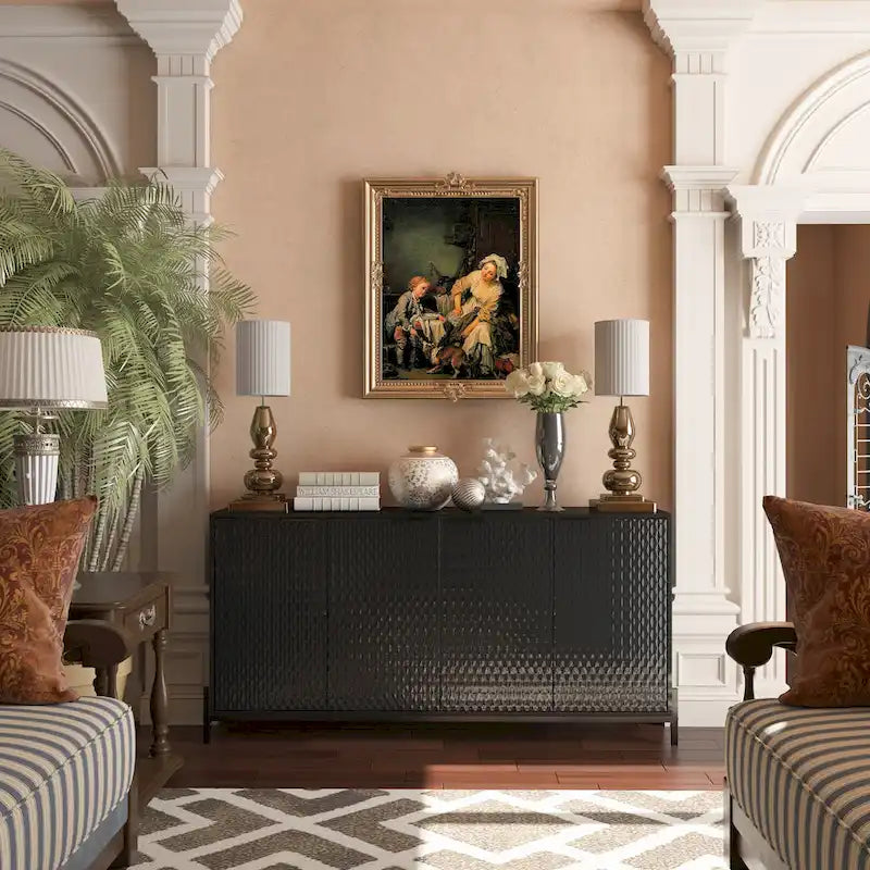 Buffet de rangement et décoratif à quatre portes ultra-brillant
