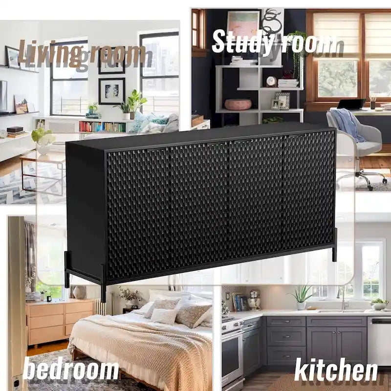 Buffet de rangement et décoratif à quatre portes ultra-brillant