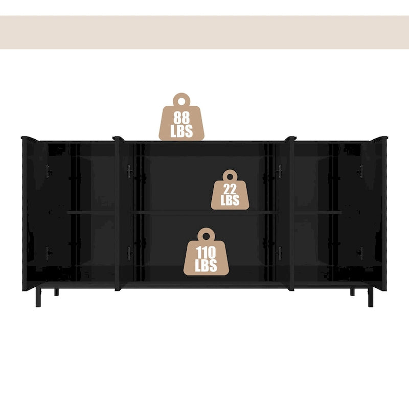 Buffet de rangement et décoratif à quatre portes ultra-brillant