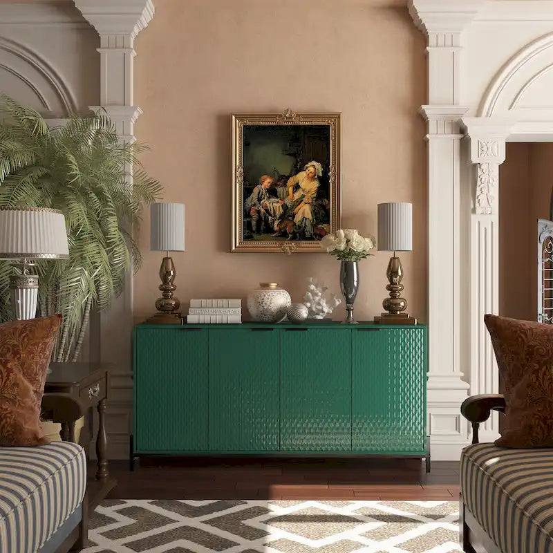 Buffet de rangement et décoratif à quatre portes ultra-brillant