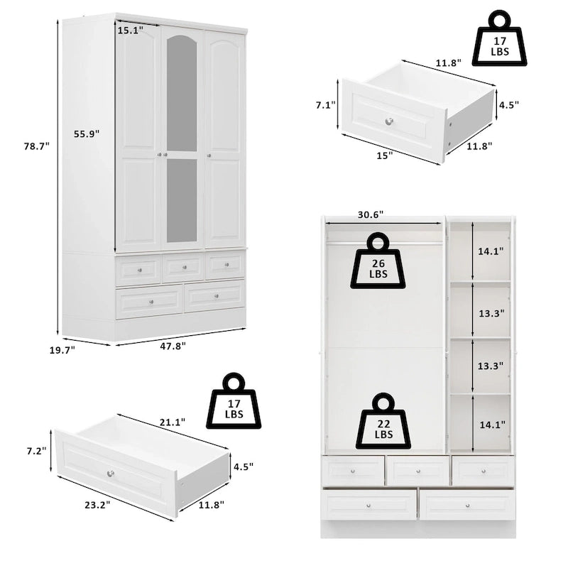 Armoire à deux portes — Armoire de rangement à portes miroirs