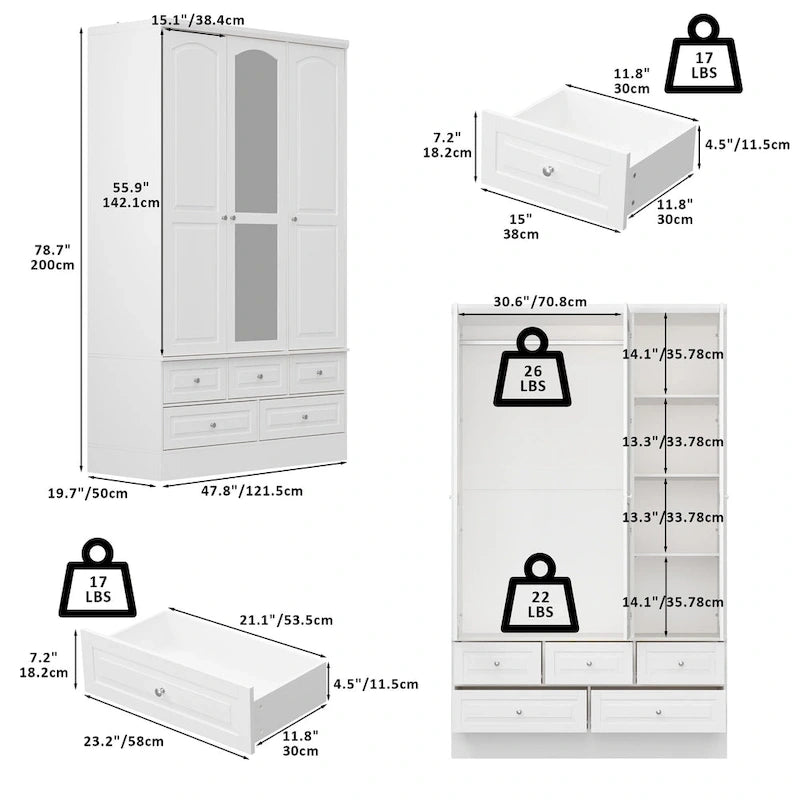 Armoire à deux portes — Armoire de rangement à portes miroirs