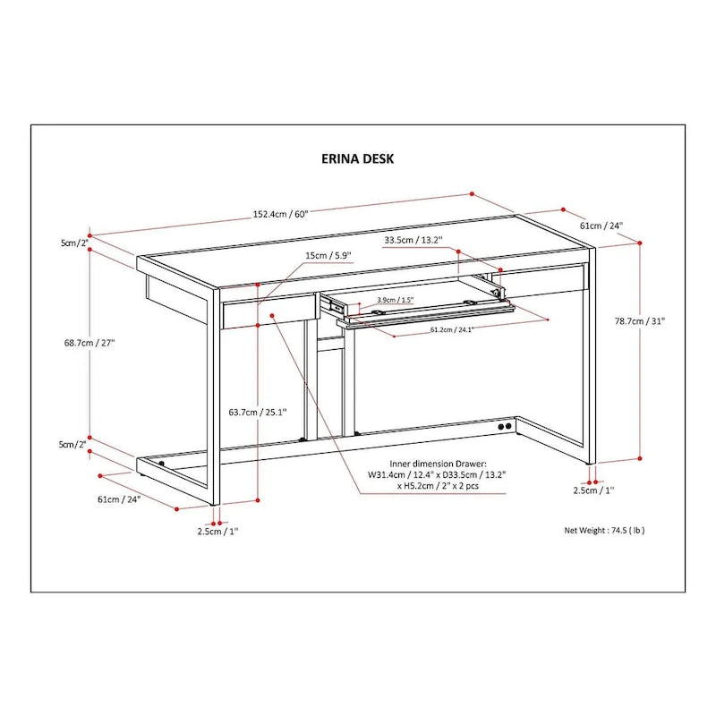Bureau de style industriel en acacia massif