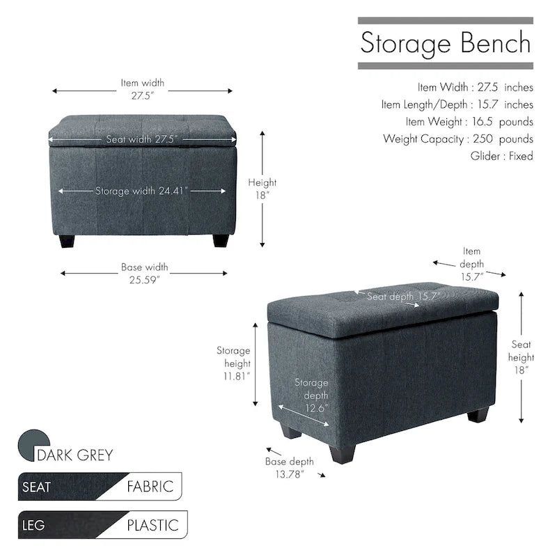 Banc de rangement en tissu à couvercle rabattable