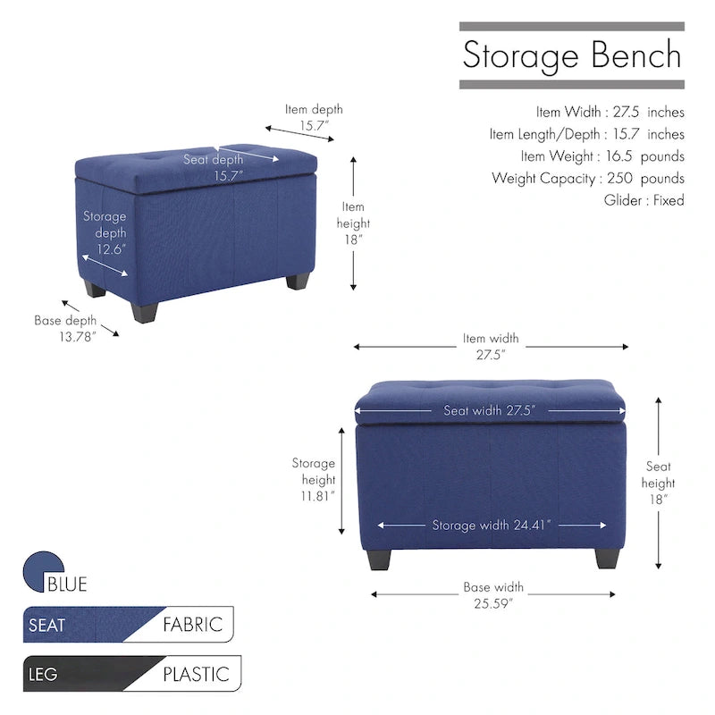 Banc de rangement en tissu à couvercle rabattable
